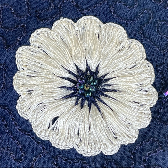 Adrianna Papell Vintage Silk Evening Beaded Navy Blue Embroidered Jacket SZ P10 - Picture 7 of 8